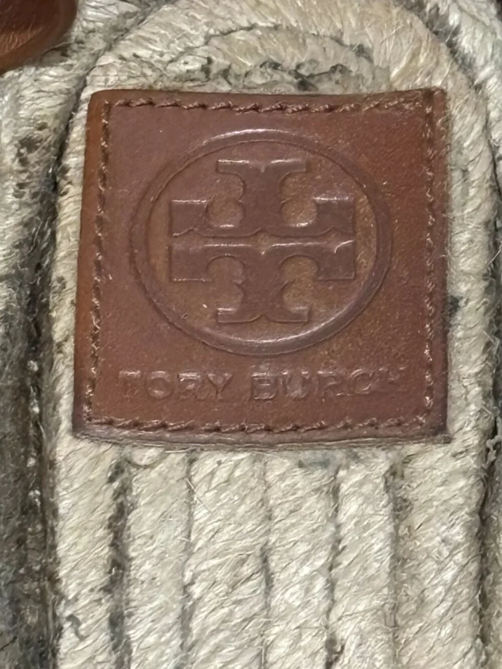 Tory Burch Silver Leather Toe and Brown Ankle-Strap Espadrille Wedges